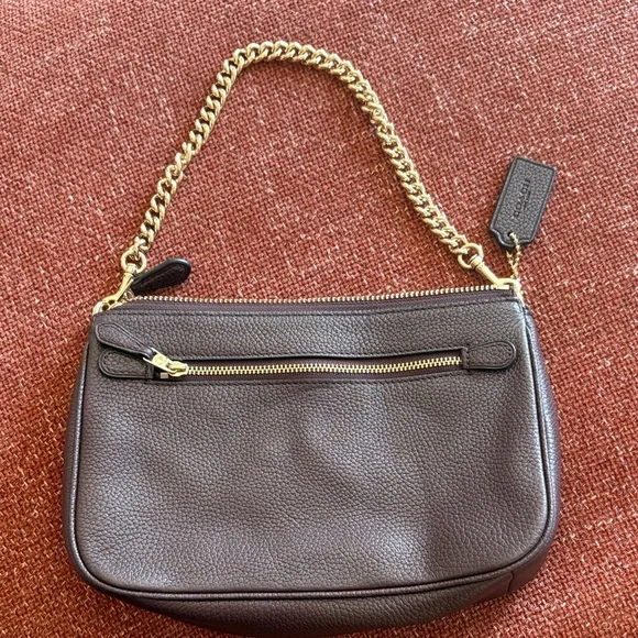 Coach Dark Brown Leather Shoulder Bag with Gold Chain - Picture 3 of 8